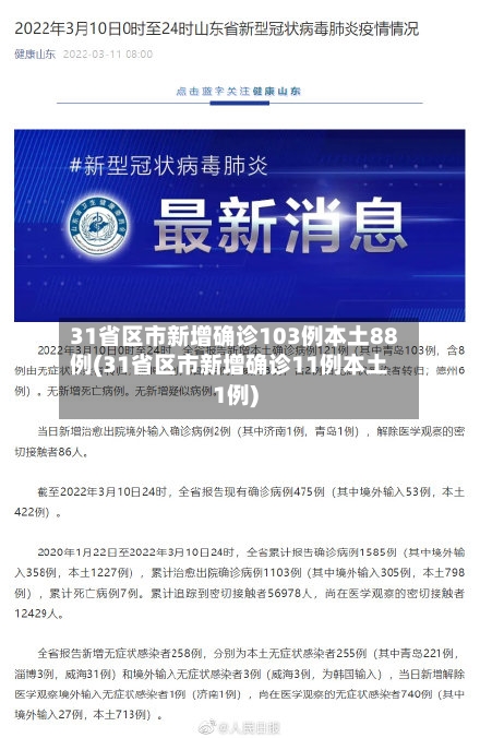 31省区市新增确诊103例本土88例(31省区市新增确诊11例本土1例)