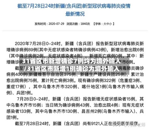 31省区市新增确诊7例均为境外输入/31省区市新增1例确诊为境外输入